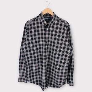 Ralph Lauren Button Down Shirt Plaid Black White Classic Fit Size Large